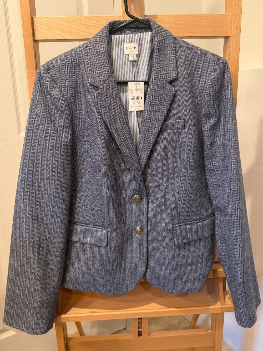 J.Crew Size 14 navy tweed blazer jacket brass buttons New With Tags! Year-Round